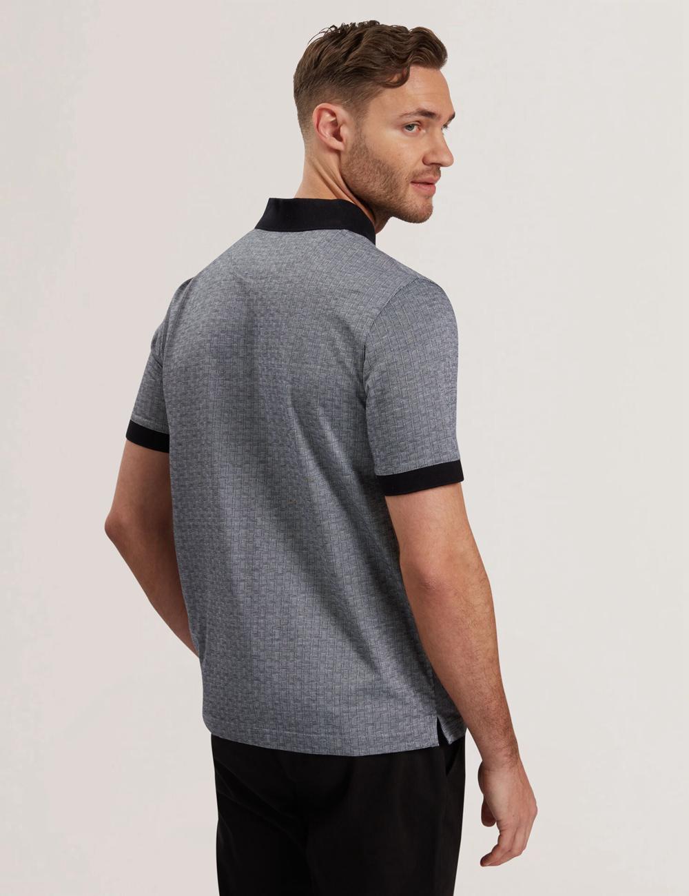 Ted Baker AUGUSO - Textured Jacquard Cotton Poloshirt Heren Donkerblauw | DLFV-16057