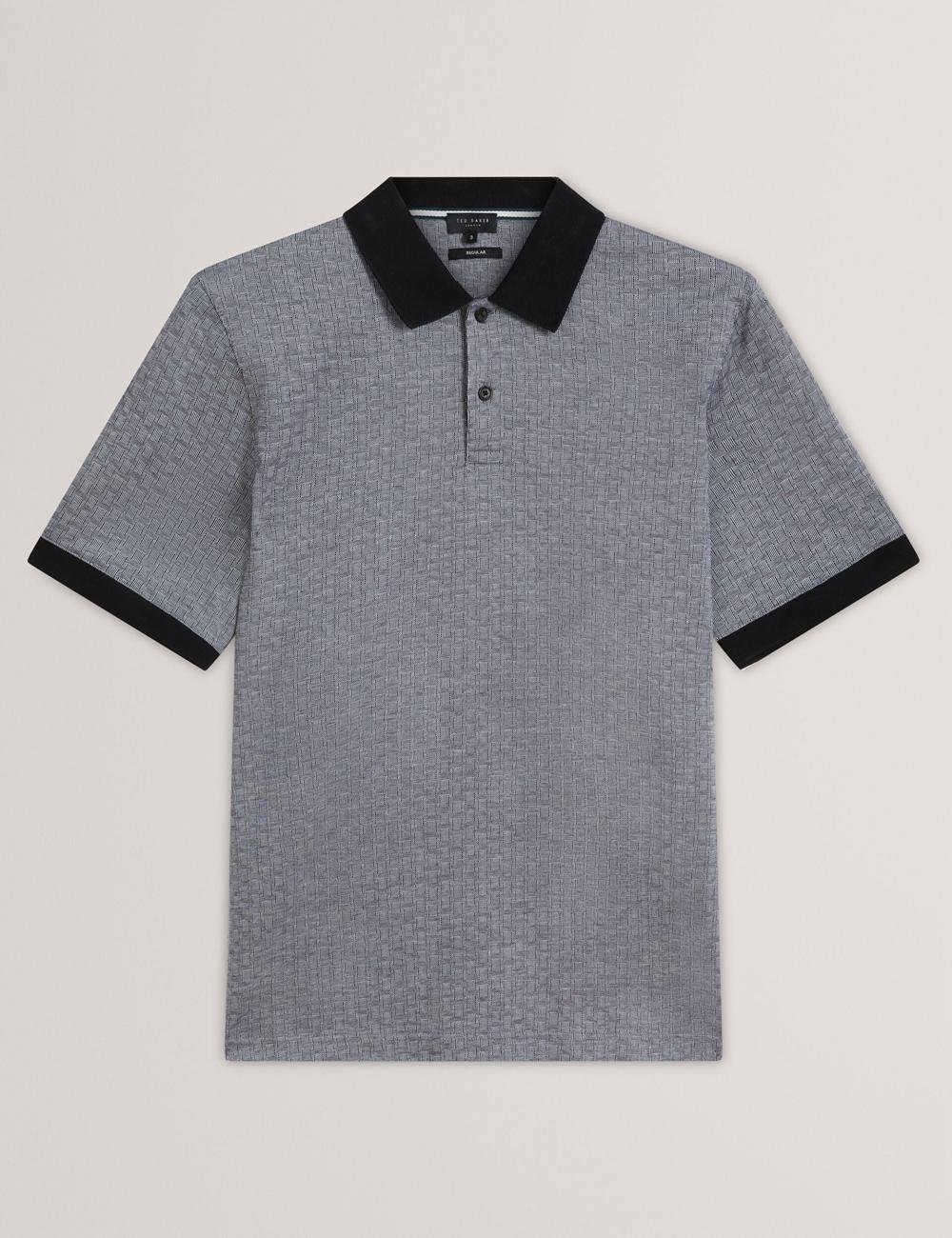 Ted Baker AUGUSO - Textured Jacquard Cotton Poloshirt Heren Donkerblauw | DLFV-16057