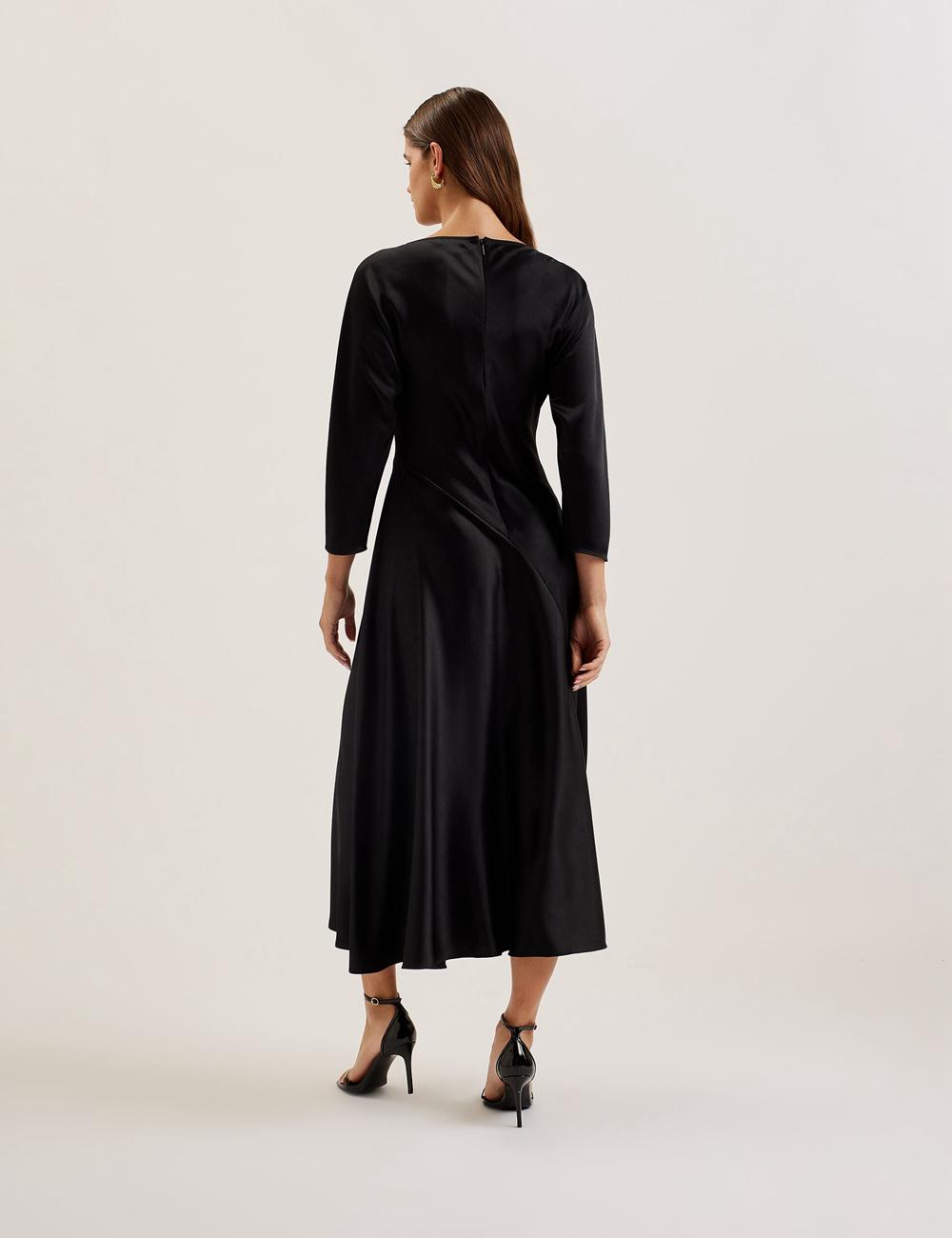 Ted Baker AVELLI - Satin Boat Neck A-Line Midi-jurk Dames Zwart | UHFL-30178