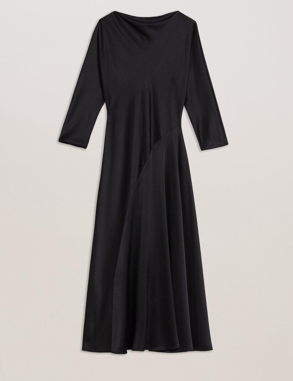 Ted Baker AVELLI - Satin Boat Neck A-Line Midi-jurk Dames Zwart | UHFL-30178