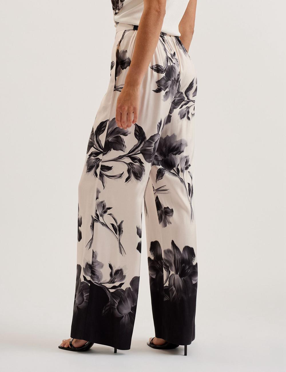 Ted Baker AWYNA - Floral Print Pull-On Wide Leg Broek Dames Zwart | PIWB-89527