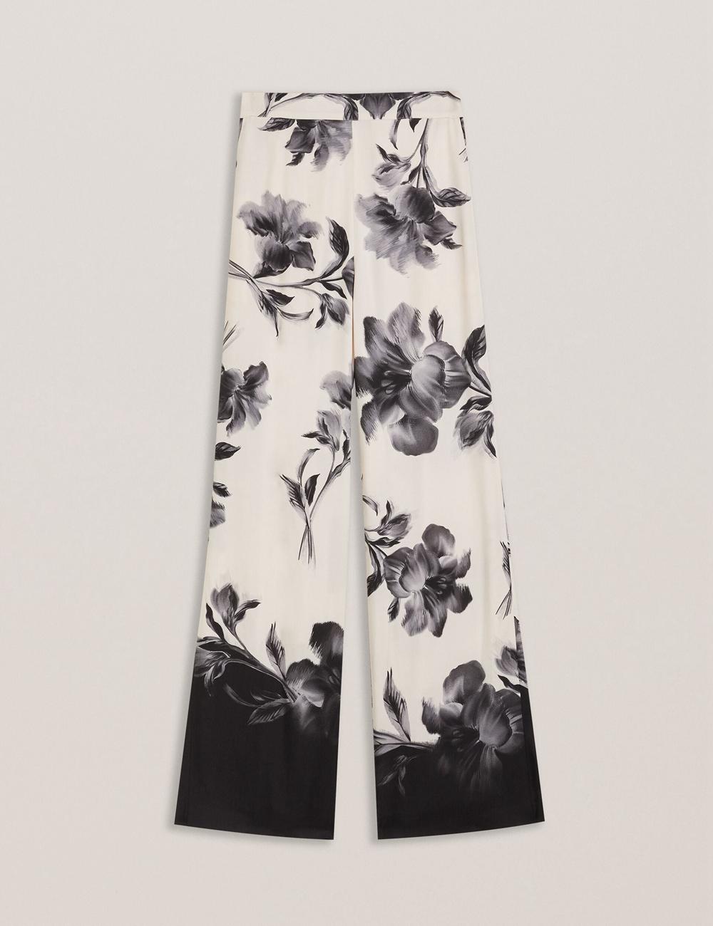 Ted Baker AWYNA - Floral Print Pull-On Wide Leg Broek Dames Zwart | PIWB-89527