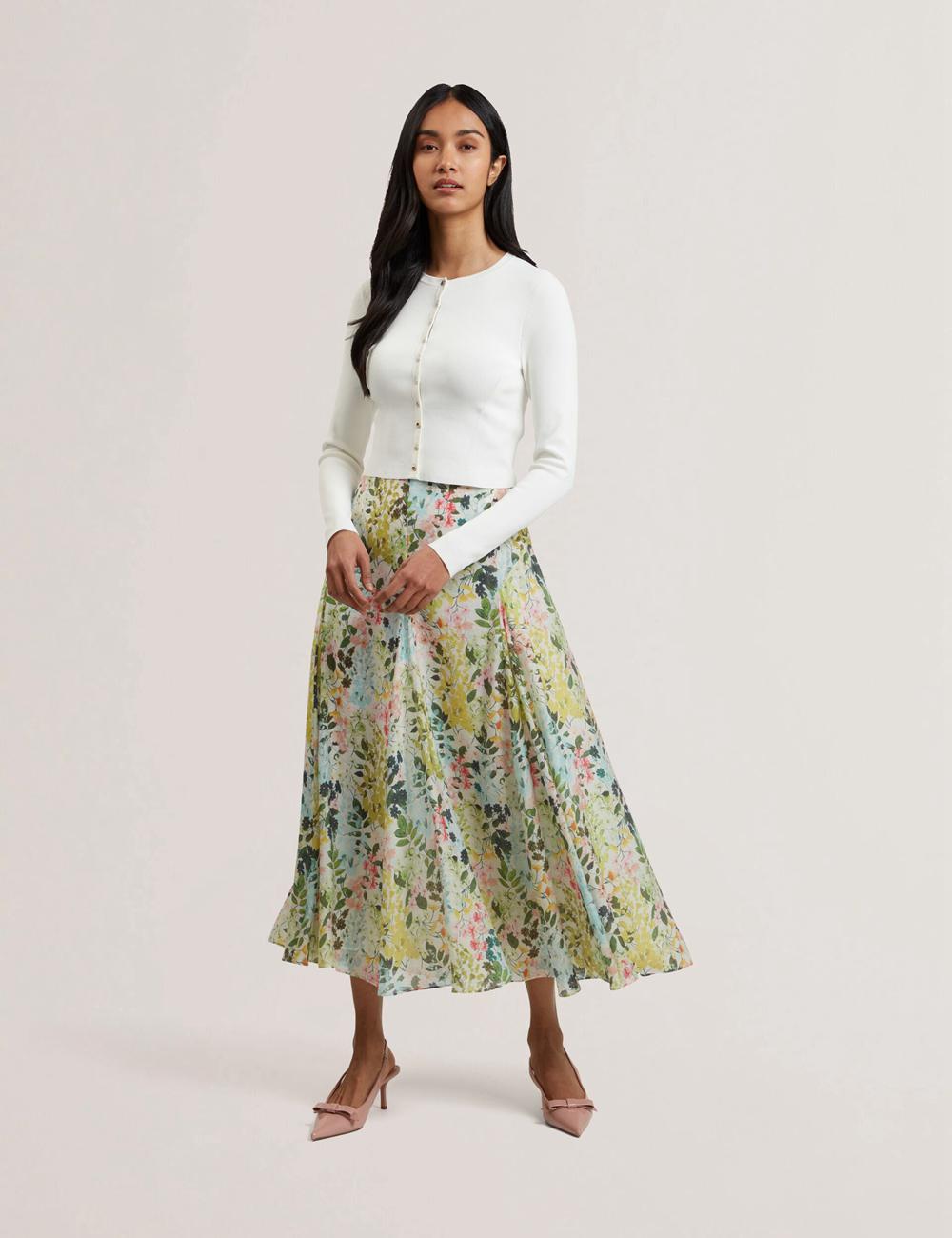 Ted Baker AZULLA - Floral A-Line Woven Rokken Dames Ivory | HFDS-96483