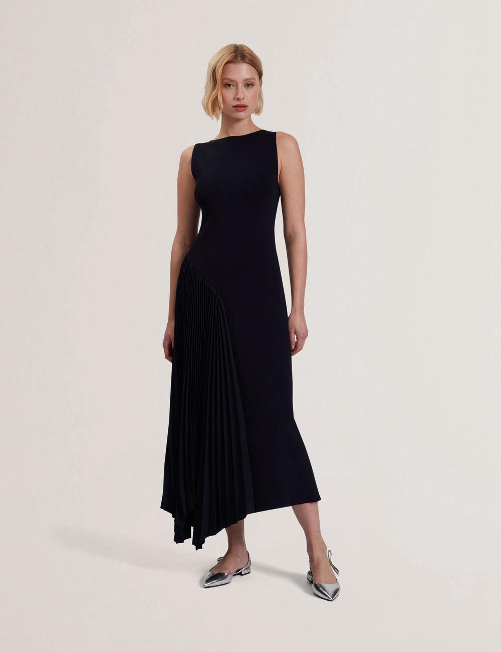 Ted Baker AZZINA - Pleated Panel Sleeveless Knitted Midi-jurk Dames Donkerblauw | IBFO-63498