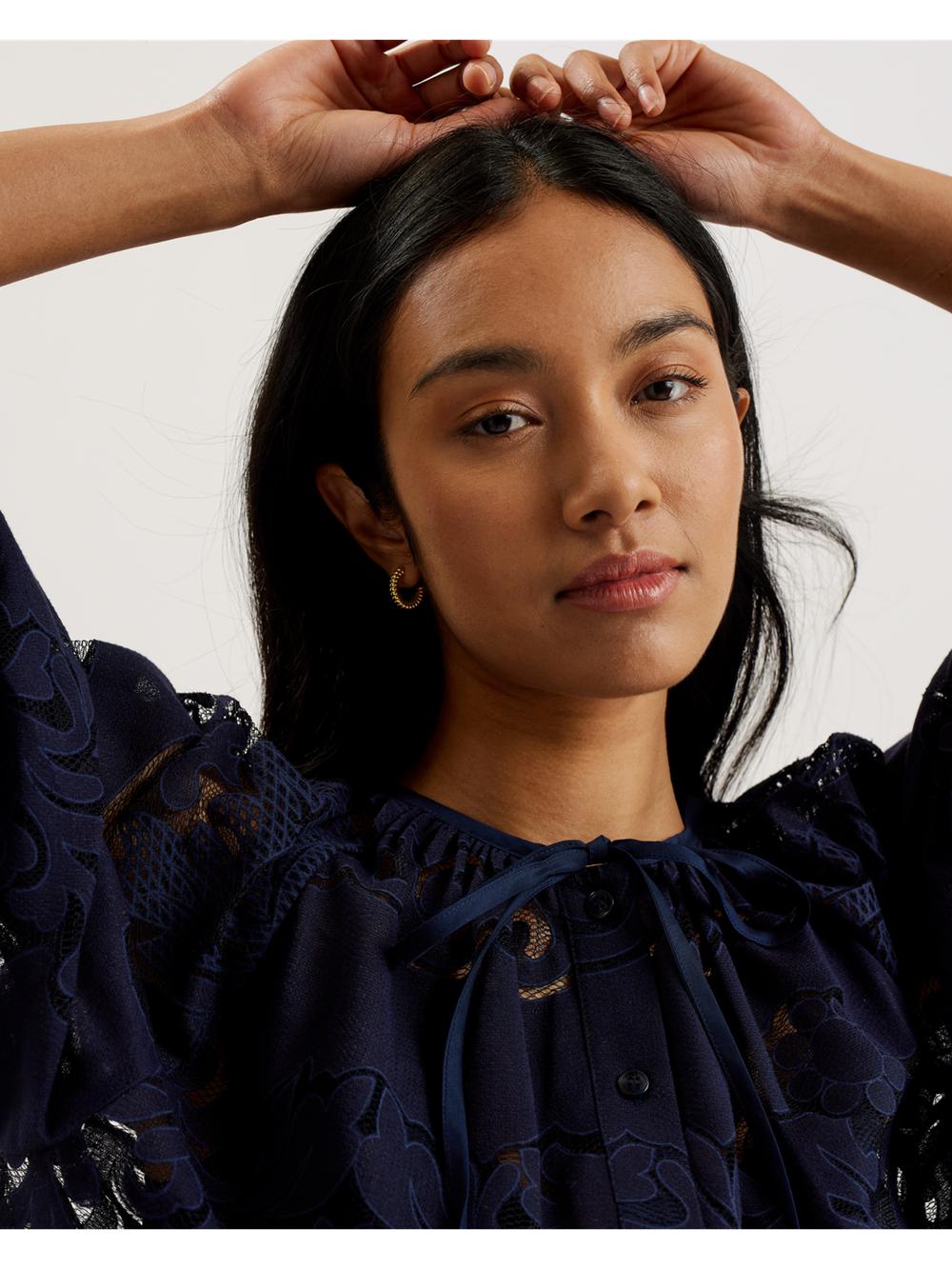 Ted Baker BACINA - Lace 3/4 Balloon Sleeve Blouse Dames Blauw | OQYG-49581