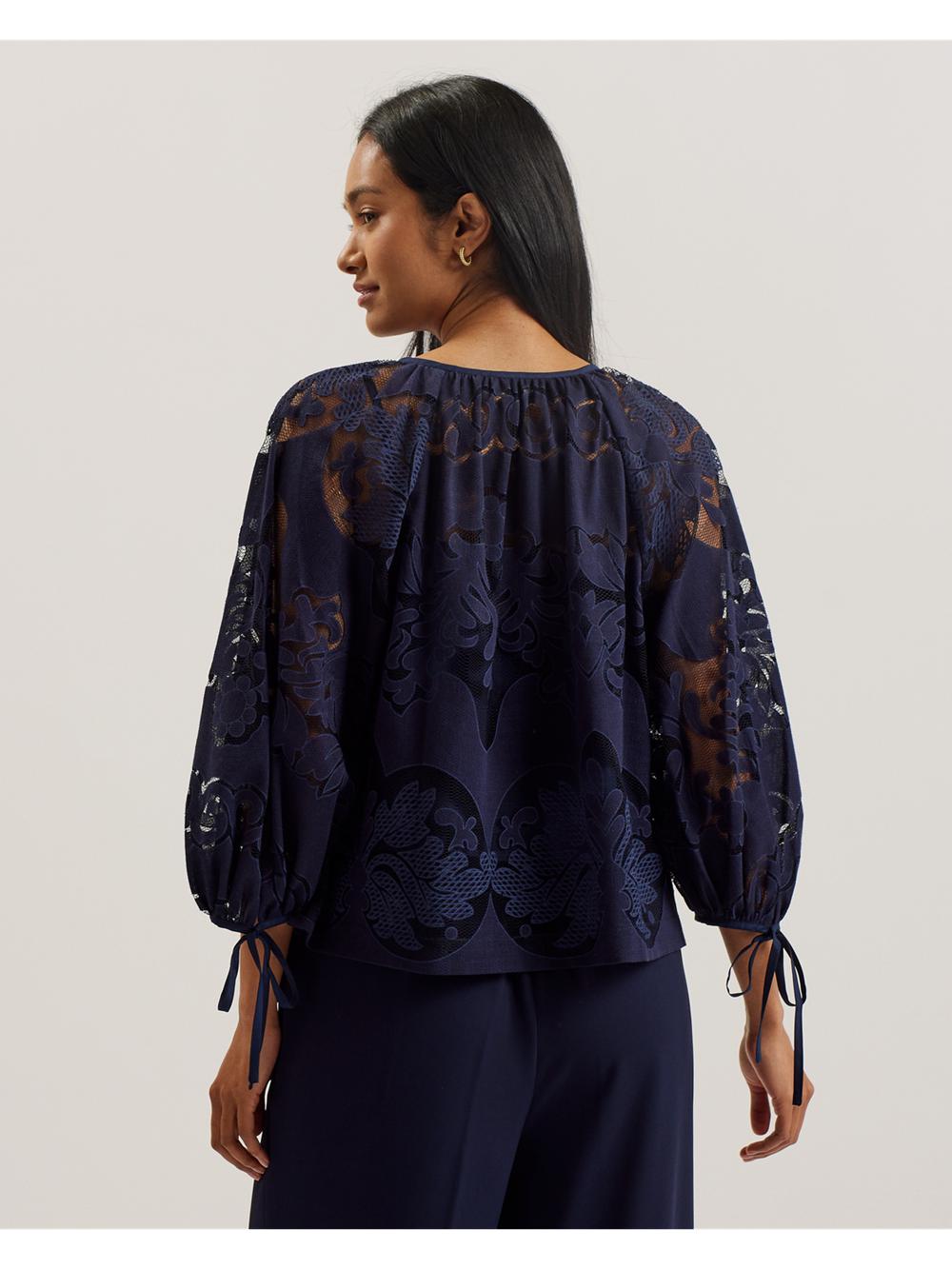 Ted Baker BACINA - Lace 3/4 Balloon Sleeve Blouse Dames Blauw | OQYG-49581