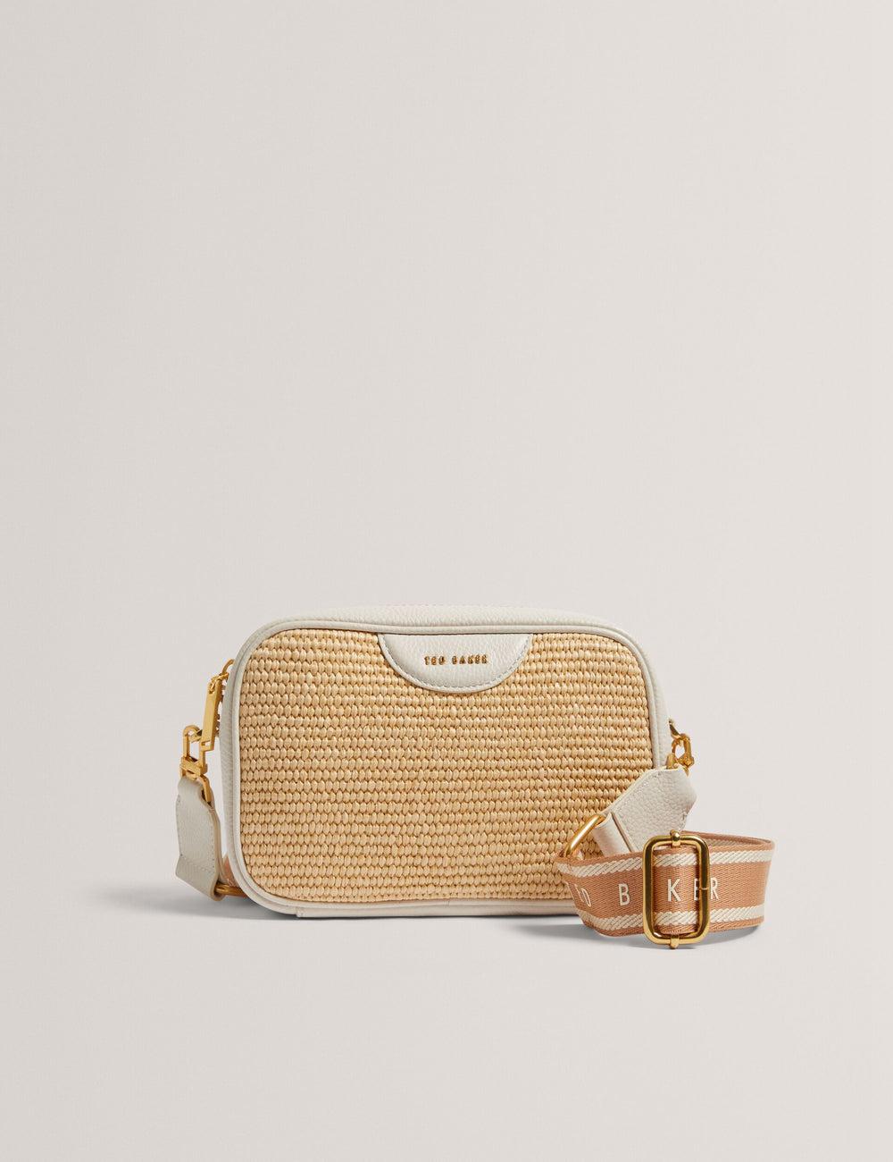 Ted Baker BARDAS - Faux Raffia Leather Trim Webbing Camera Cameratas Dames Ecru | ANOM-74319