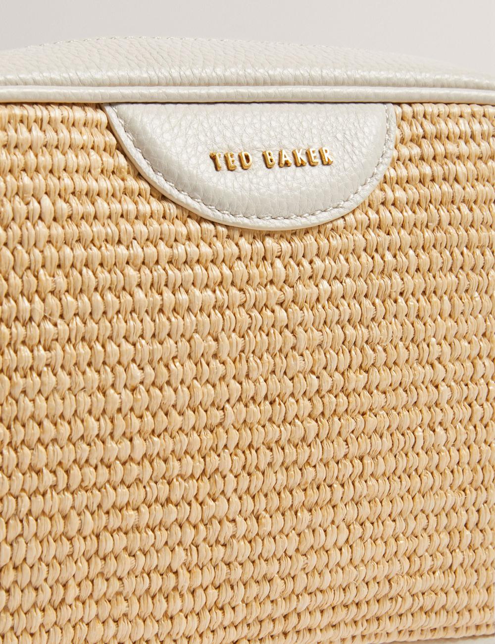 Ted Baker BARDAS - Faux Raffia Leather Trim Webbing Camera Cameratas Dames Ecru | ANOM-74319