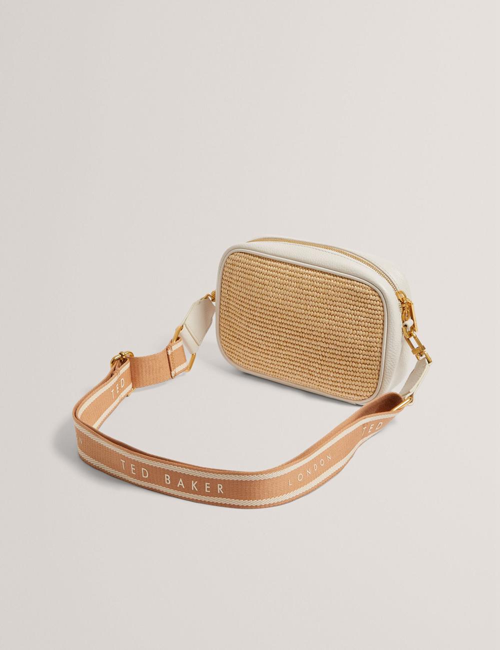Ted Baker BARDAS - Faux Raffia Leather Trim Webbing Camera Cameratas Dames Ecru | ANOM-74319