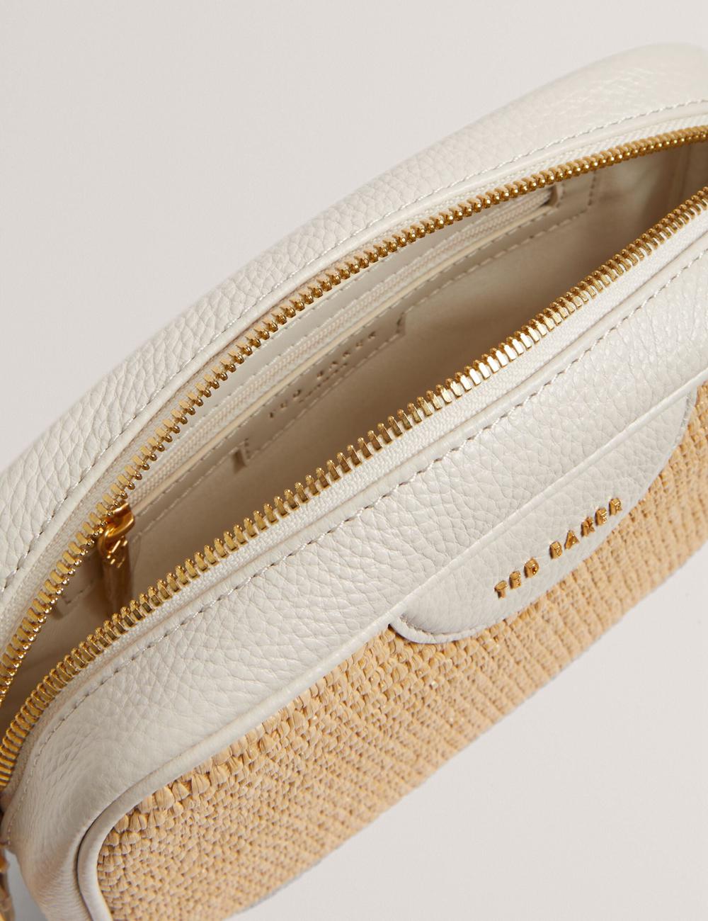 Ted Baker BARDAS - Faux Raffia Leather Trim Webbing Camera Cameratas Dames Ecru | ANOM-74319