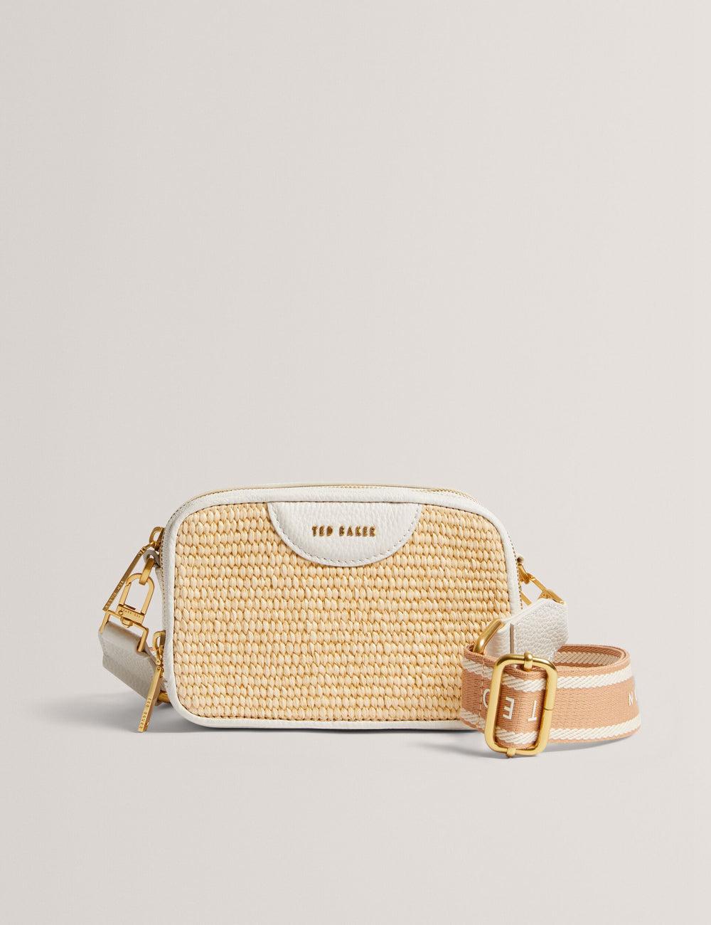 Ted Baker BARIA - Faux Raffia Leather Trim Mini Camera Cameratas Dames Ecru | BDGU-89516