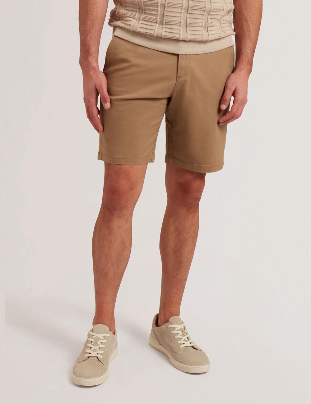 Ted Baker BARNHAM - Regular Fit Cotton Blend Chino Korte Broek Heren Tan | YULI-41659