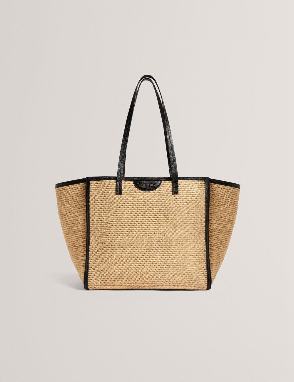 Ted Baker BARNI - Faux Raffia Leather Trim Large Shopper Shopper Tas Dames Zwart | SGAY-73816