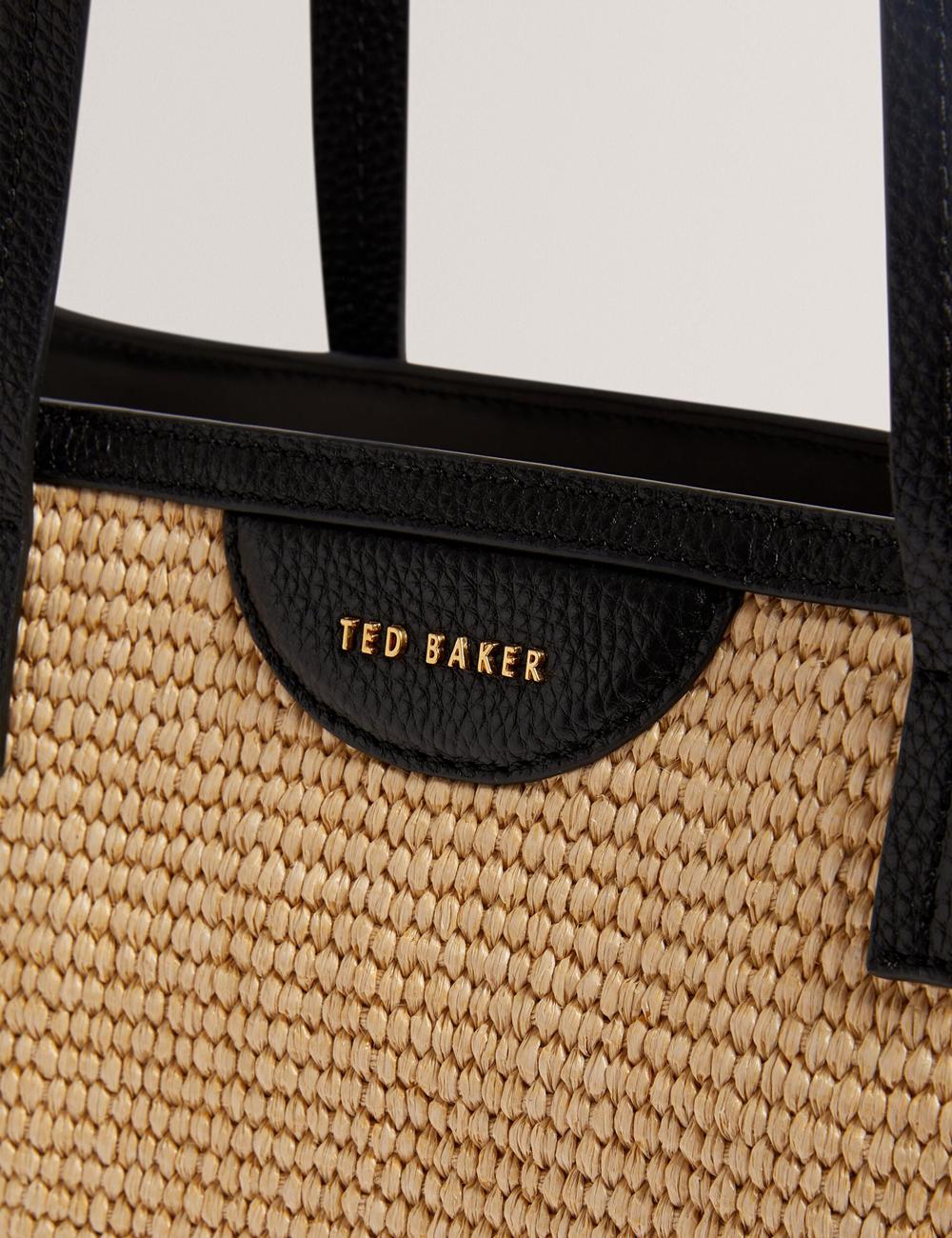 Ted Baker BARNI - Faux Raffia Leather Trim Large Shopper Shopper Tas Dames Zwart | SGAY-73816