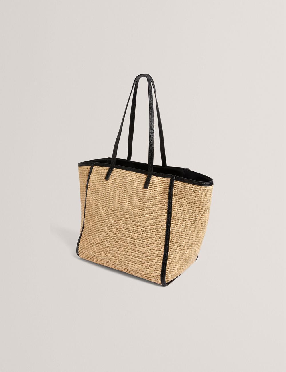 Ted Baker BARNI - Faux Raffia Leather Trim Large Shopper Shopper Tas Dames Zwart | SGAY-73816