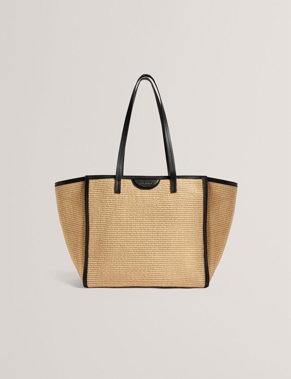 Ted Baker BARNI - Faux Raffia Leather Trim Large Shopper Shopper Tas Dames Zwart | SGAY-73816