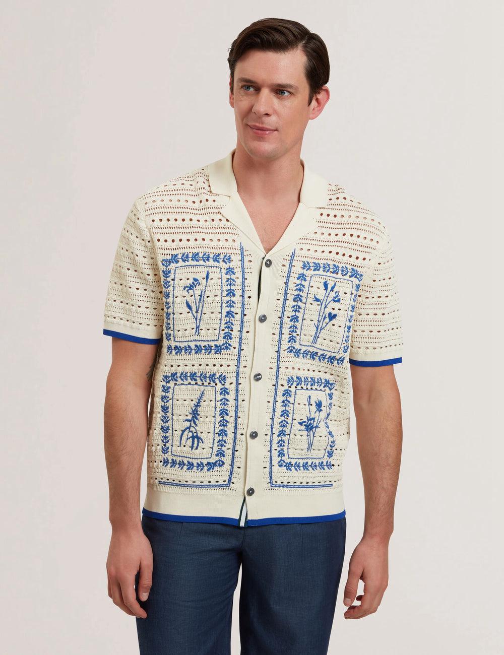 Ted Baker BARRI - Short Sleeve Crochet Embroidered Overhemd Heren Ecru | PAGM-89170