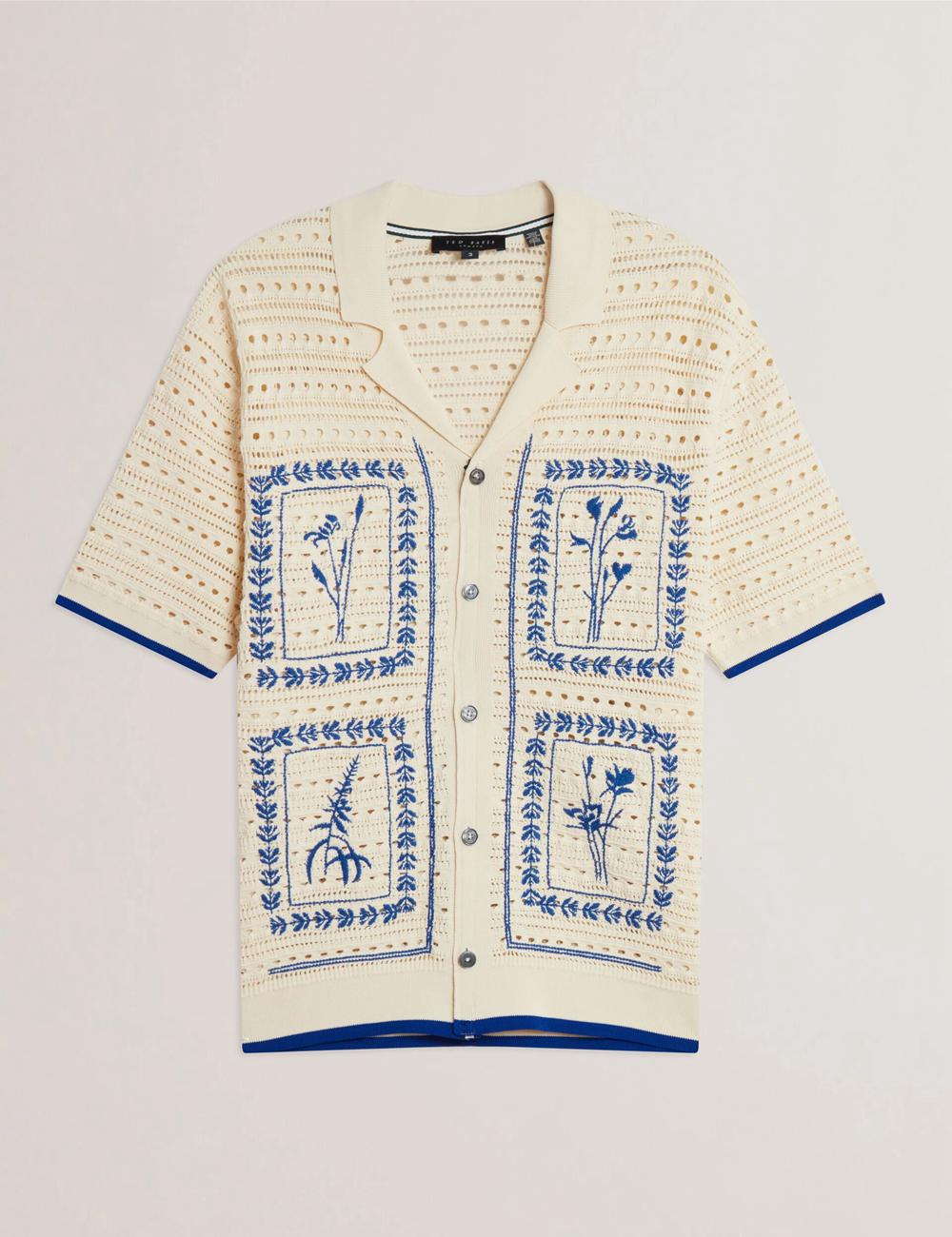 Ted Baker BARRI - Short Sleeve Crochet Embroidered Overhemd Heren Ecru | PAGM-89170