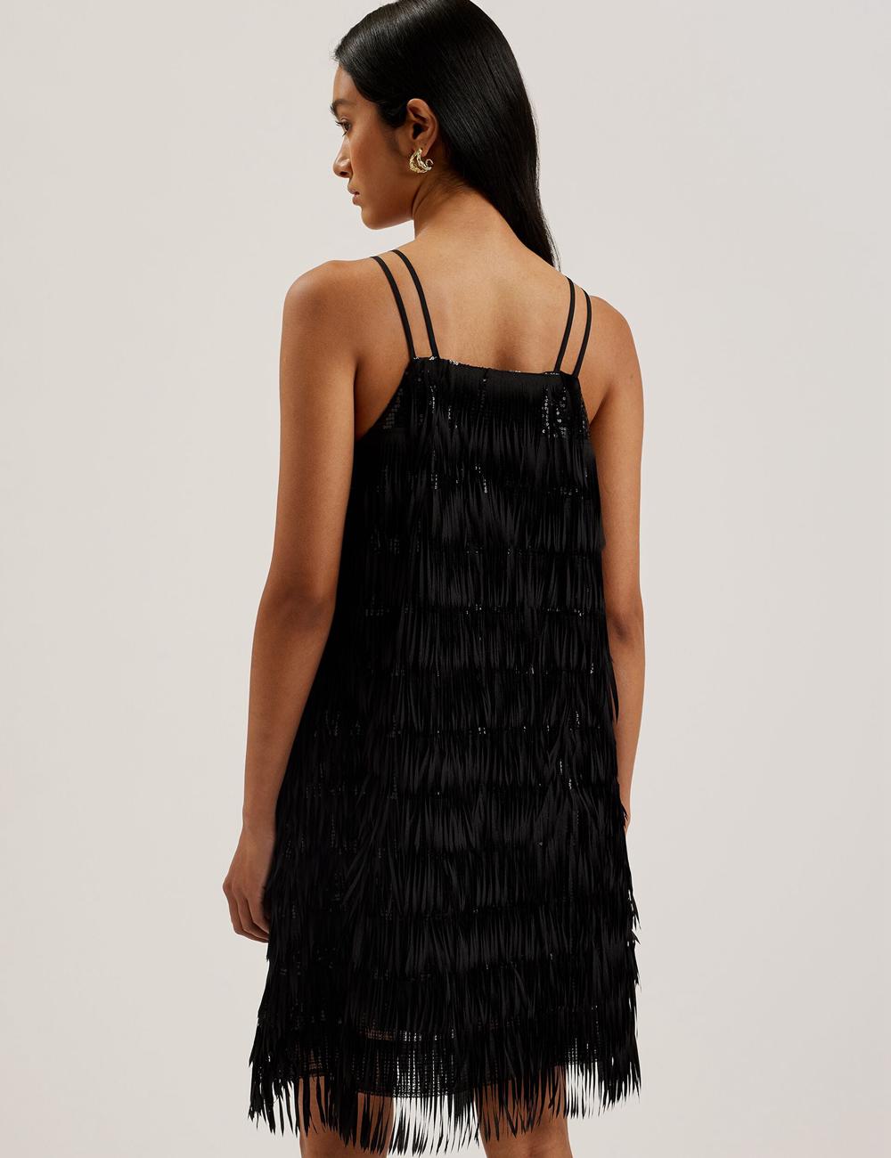 Ted Baker BARTIN - Fringed Sequin Halter Strap Mini-jurk Dames Zwart | PXRW-93046