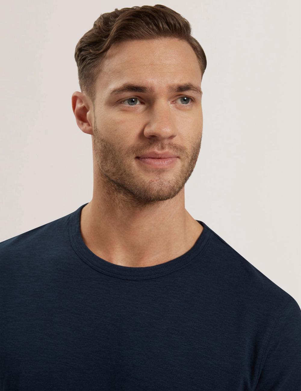 Ted Baker BARTOL - Regular Cotton Linen Crew Neck T-shirts Heren Donkerblauw | BSFM-72509