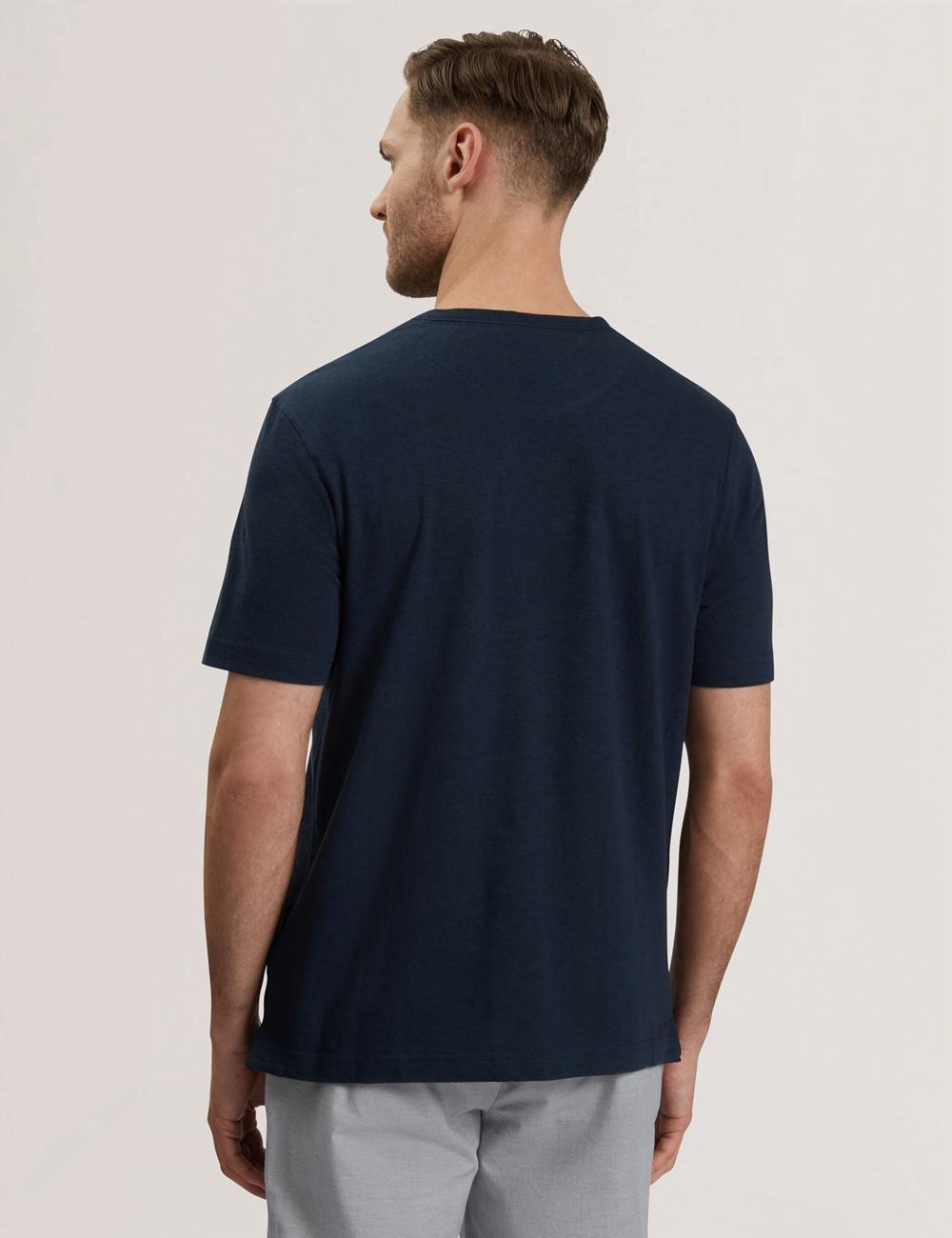 Ted Baker BARTOL - Regular Cotton Linen Crew Neck T-shirts Heren Donkerblauw | BSFM-72509