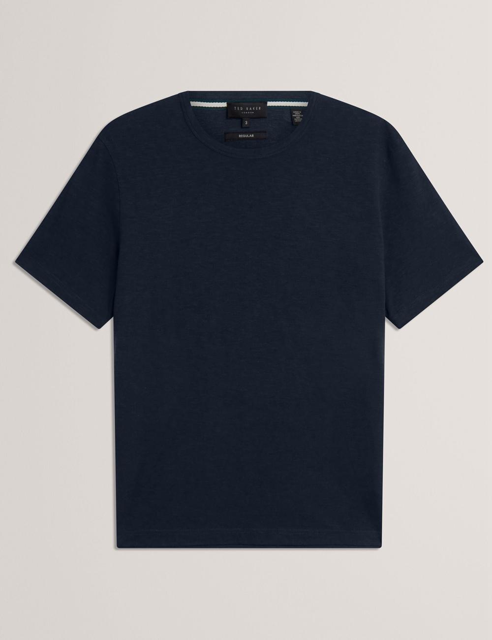 Ted Baker BARTOL - Regular Cotton Linen Crew Neck T-shirts Heren Donkerblauw | BSFM-72509