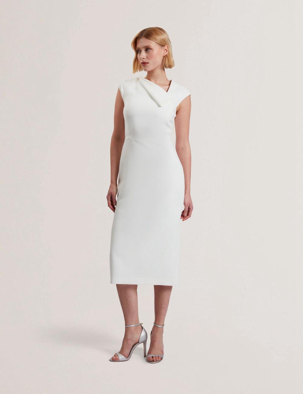 Ted Baker BAYREE - Folded Neckline Pencil Midi-jurk Dames Wit | PURE-64508