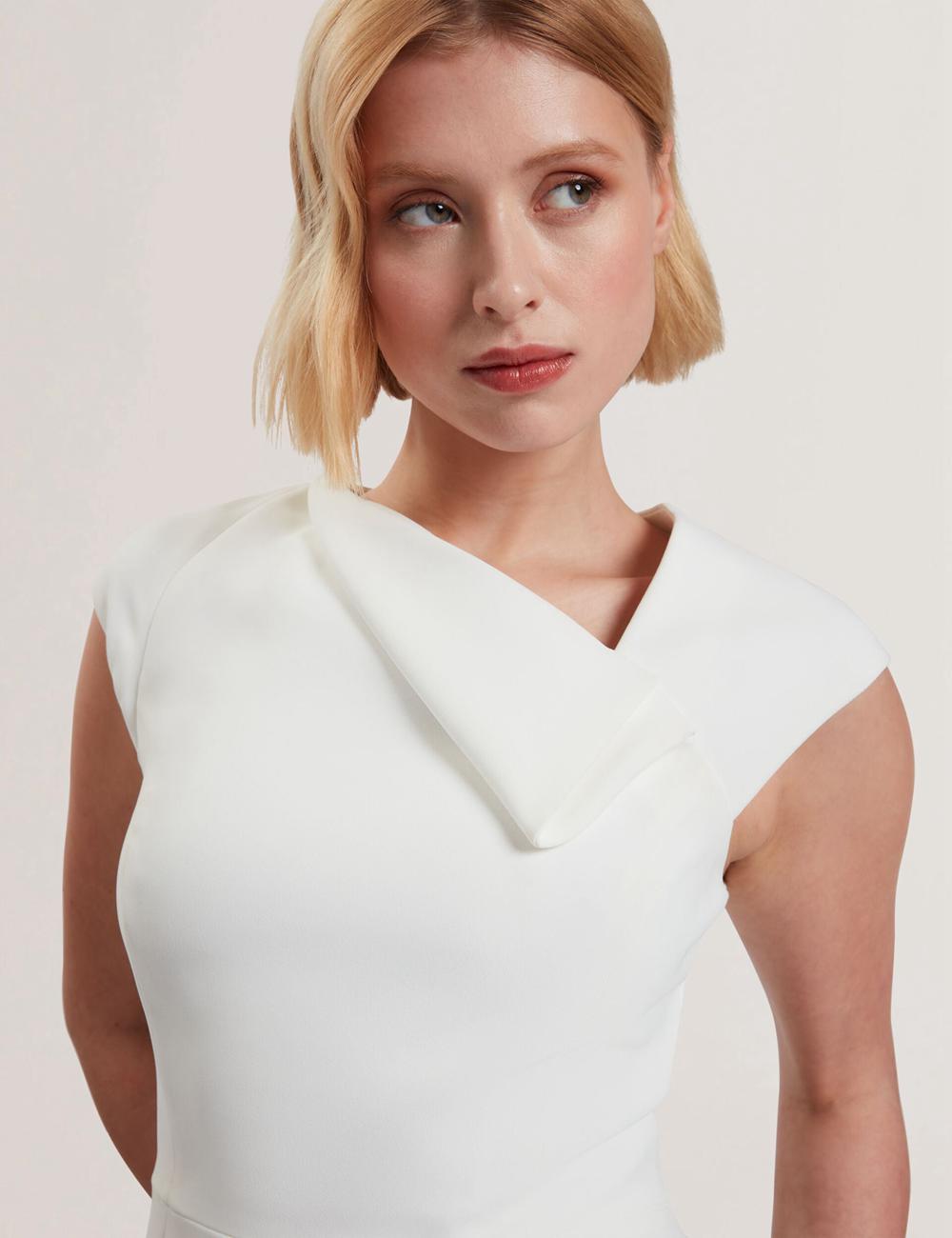 Ted Baker BAYREE - Folded Neckline Pencil Midi-jurk Dames Wit | PURE-64508