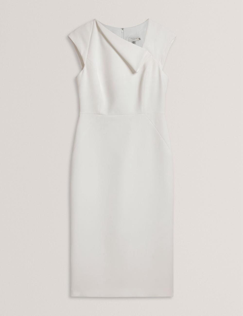 Ted Baker BAYREE - Folded Neckline Pencil Midi-jurk Dames Wit | PURE-64508
