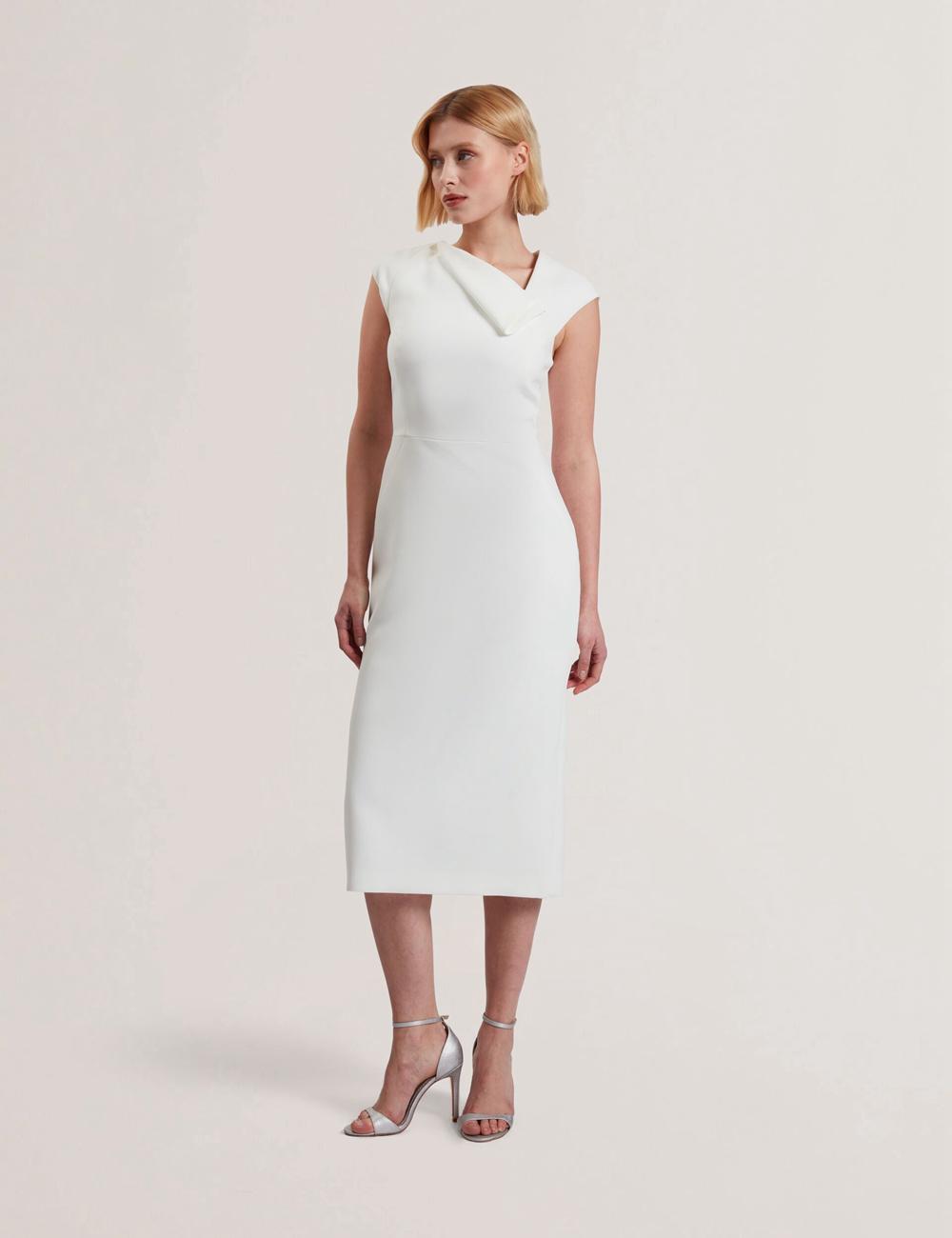 Ted Baker BAYREE - Folded Neckline Pencil Midi-jurk Dames Wit | PURE-64508