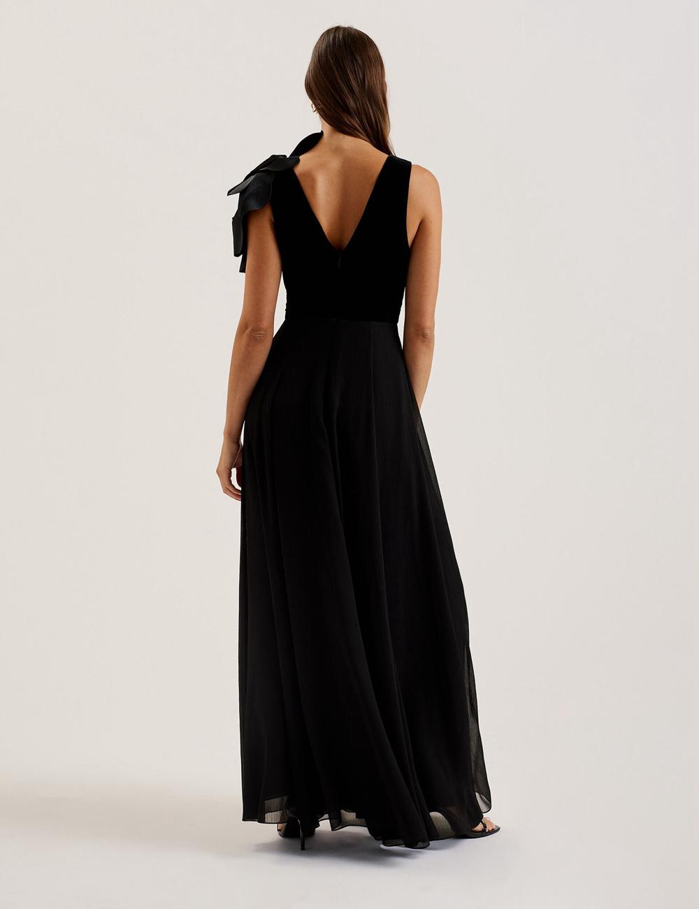 Ted Baker BEIRA - Corsage Plunge Neck Sleeveless Maxi Jurk Dames Zwart | WHSU-27145