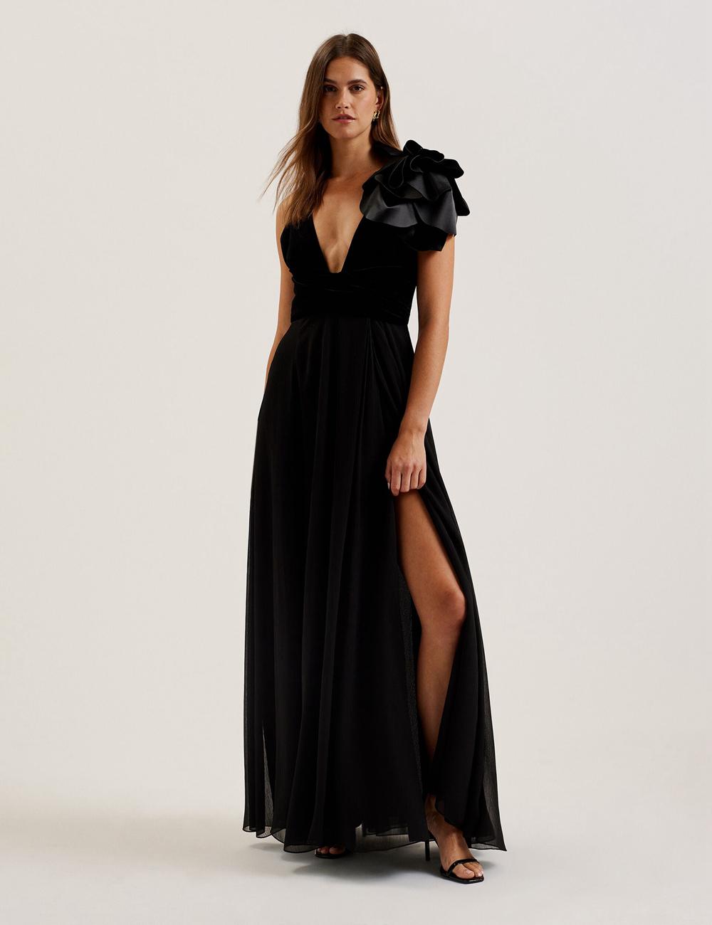 Ted Baker BEIRA - Corsage Plunge Neck Sleeveless Maxi Jurk Dames Zwart | WHSU-27145