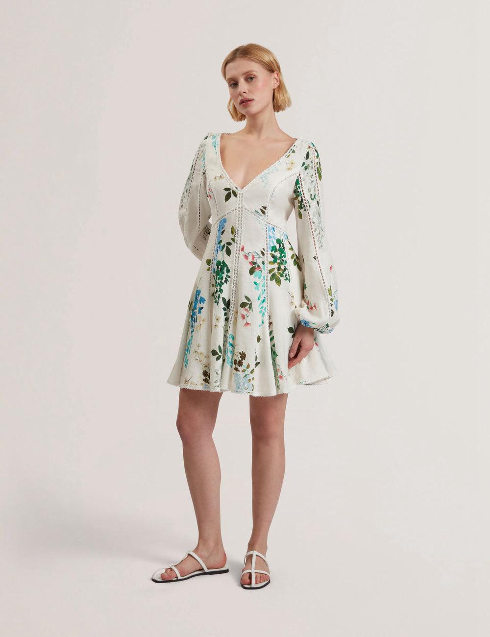 Ted Baker BELVIDA - Floral Crochet Trim Linen Mini-jurk Dames Wit | HWKE-49261