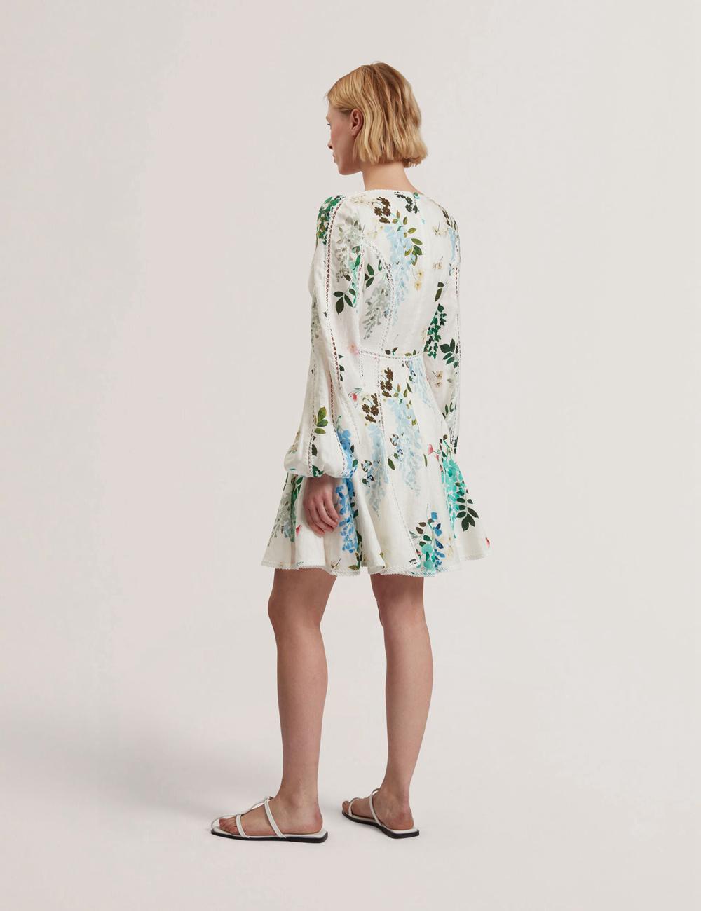Ted Baker BELVIDA - Floral Crochet Trim Linen Mini-jurk Dames Wit | HWKE-49261