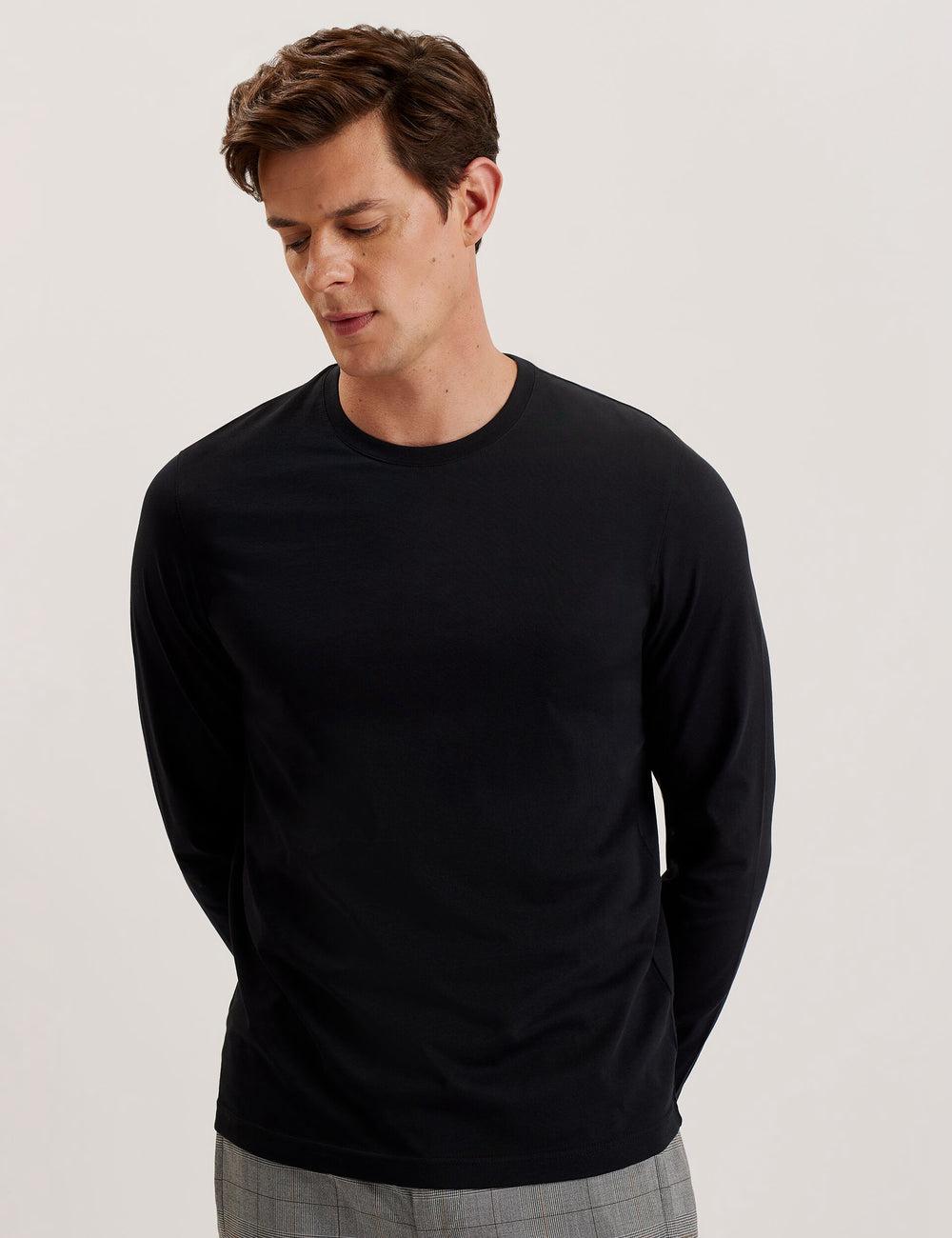Ted Baker BEXLI - Regular Fit Long Sleeve Cotton T-shirts Heren Zwart | IQLS-07256