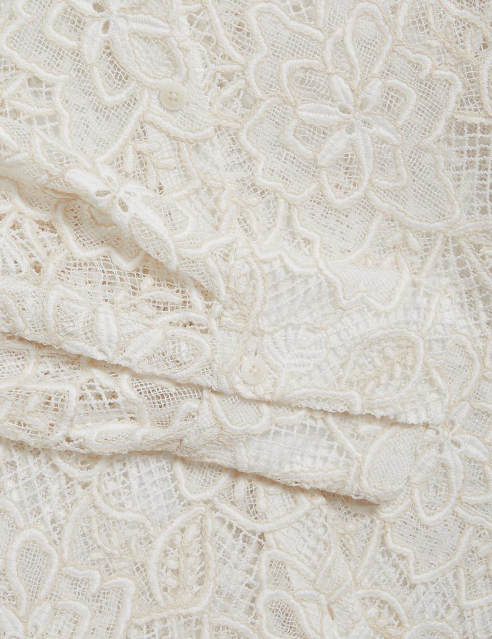 Ted Baker BLOND - Floral Lace Longline Cotton Shirt Topjes Dames Ivory | BTFQ-65139