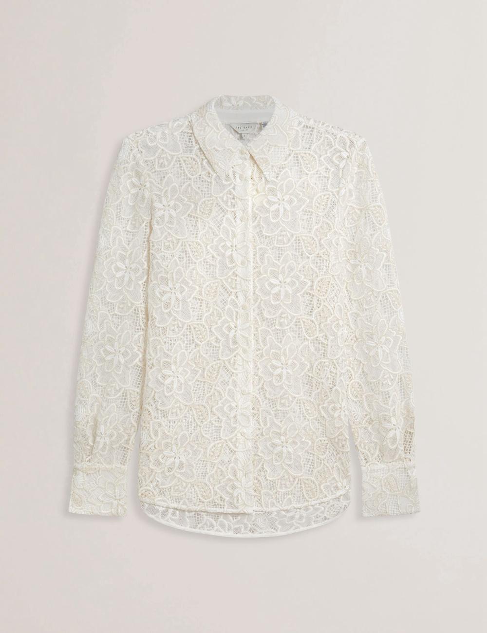 Ted Baker BLOND - Floral Lace Longline Cotton Shirt Topjes Dames Ivory | BTFQ-65139
