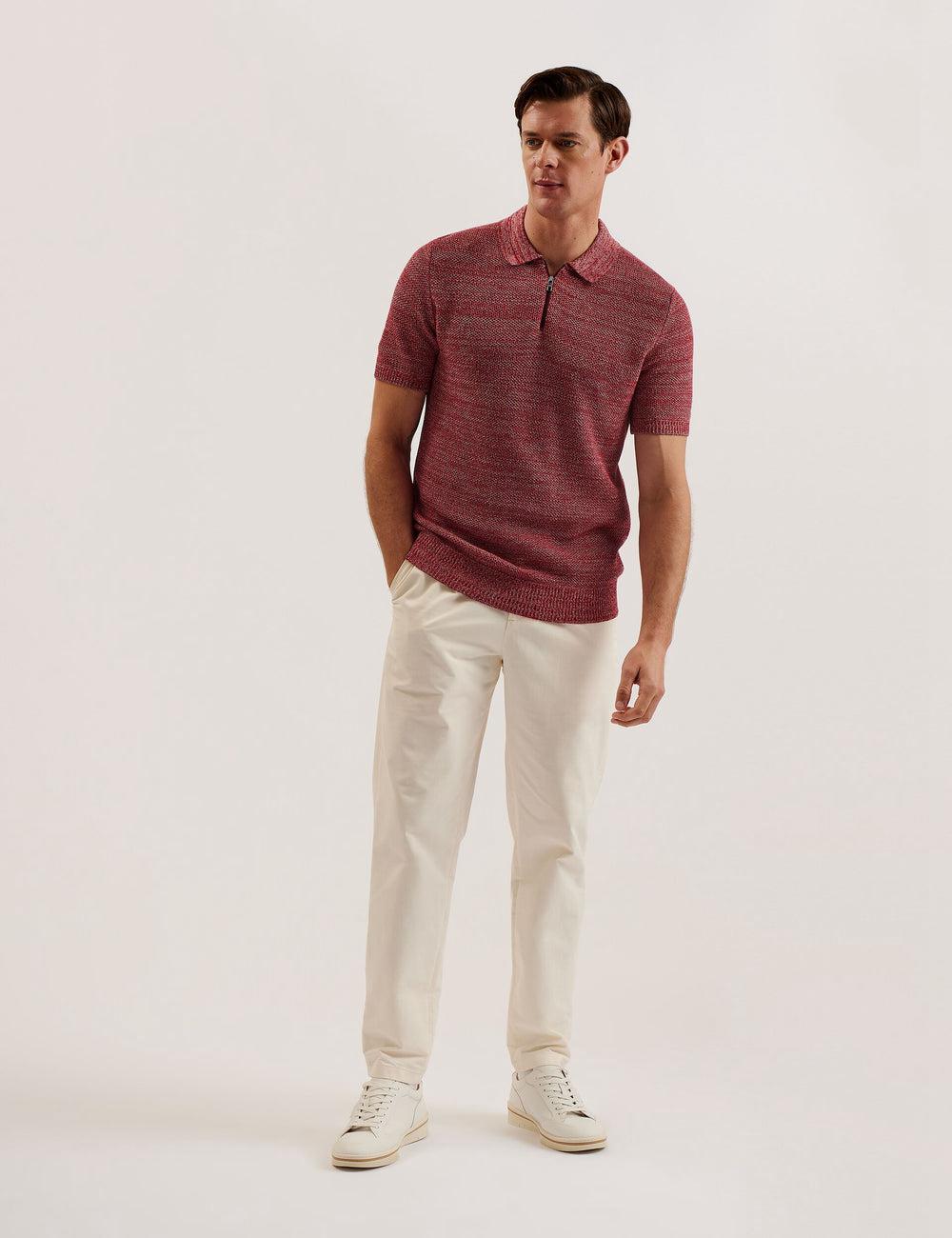 Ted Baker BLOSSAM - Space Dye Zip Neck Poloshirt Heren Rood | XKLT-92406