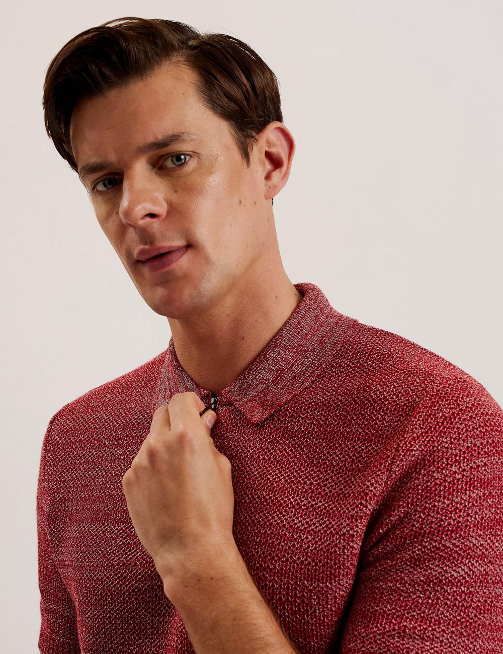 Ted Baker BLOSSAM - Space Dye Zip Neck Poloshirt Heren Rood | XKLT-92406