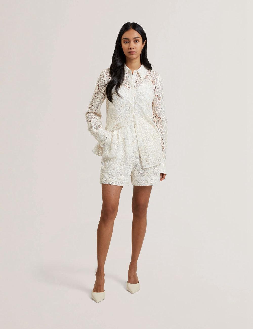 Ted Baker BOWIA - Lace High Waisted Tailored Korte Broek Dames Ivory | YTXM-15760