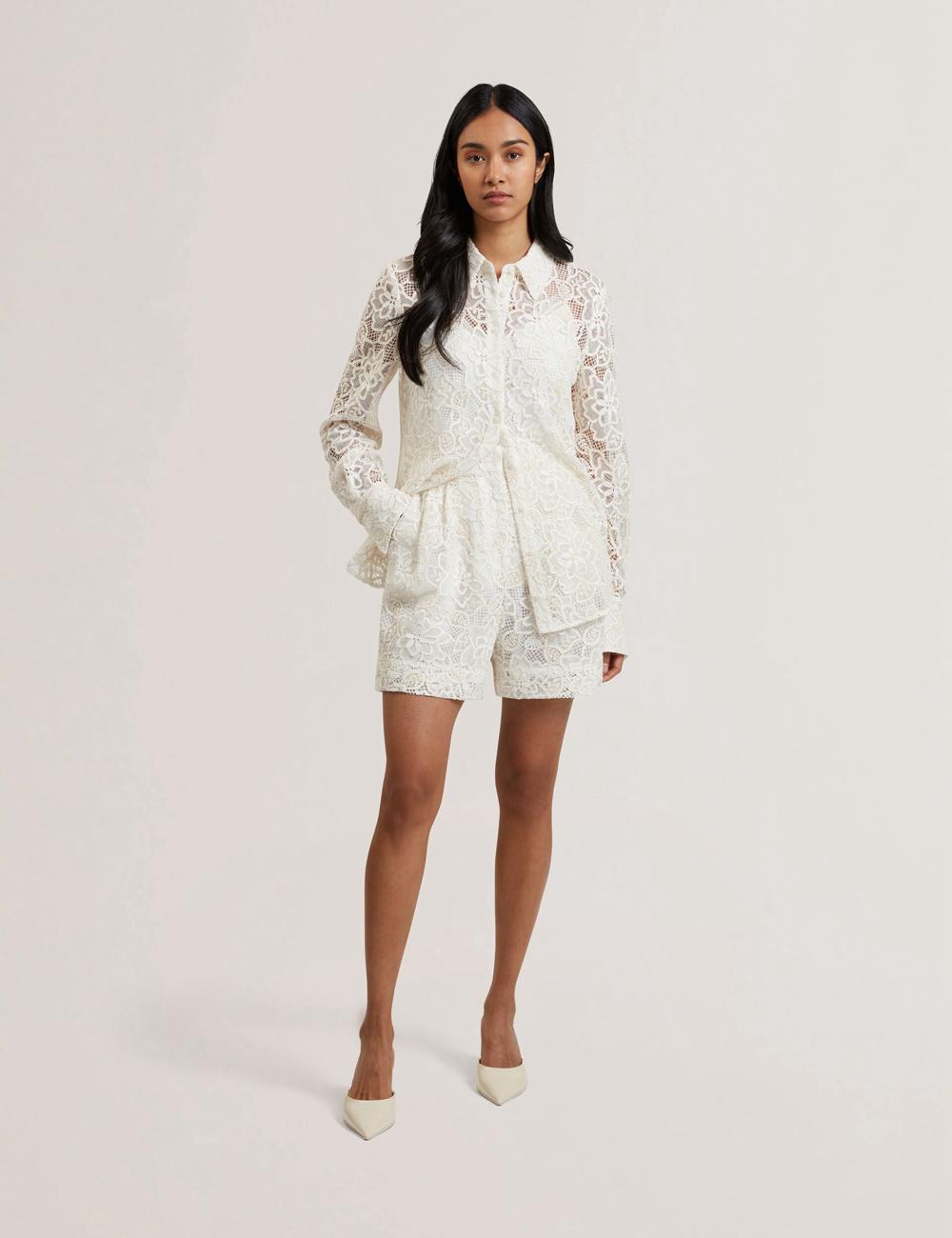Ted Baker BOWIA - Lace High Waisted Tailored Korte Broek Dames Ivory | YTXM-15760