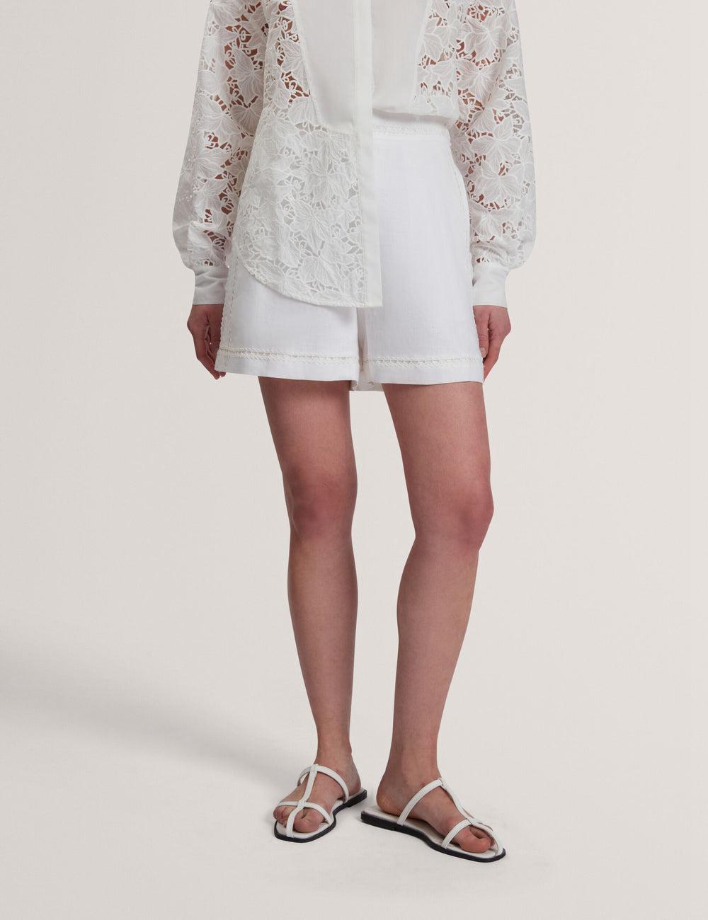 Ted Baker BUCCIA - Crochet Trim High Waisted Linen Korte Broek Dames Wit | QATW-12609