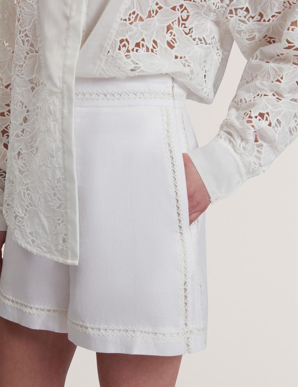 Ted Baker BUCCIA - Crochet Trim High Waisted Linen Korte Broek Dames Wit | QATW-12609