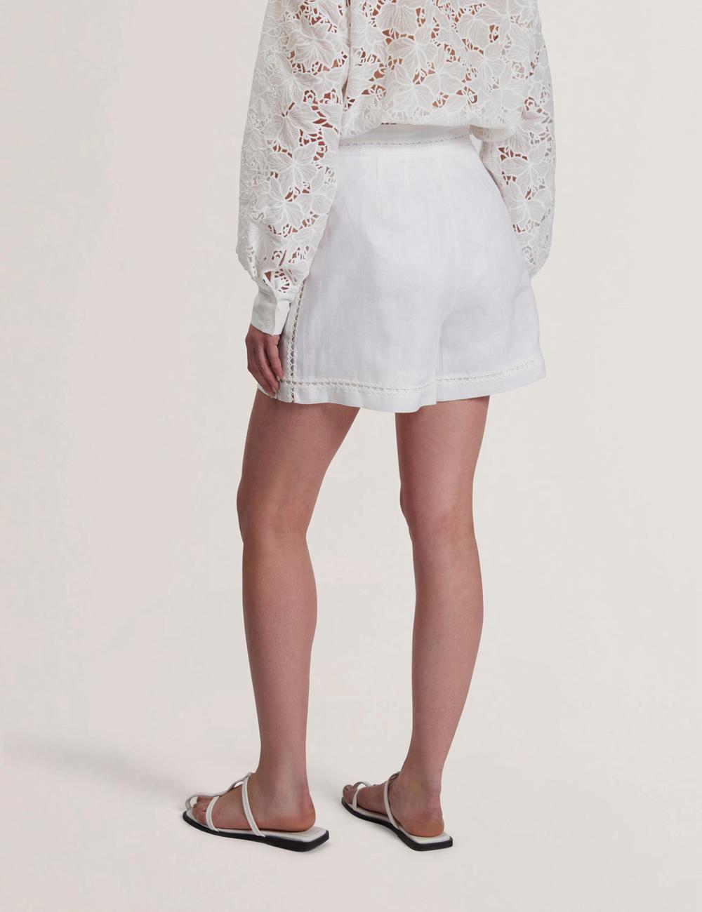 Ted Baker BUCCIA - Crochet Trim High Waisted Linen Korte Broek Dames Wit | QATW-12609