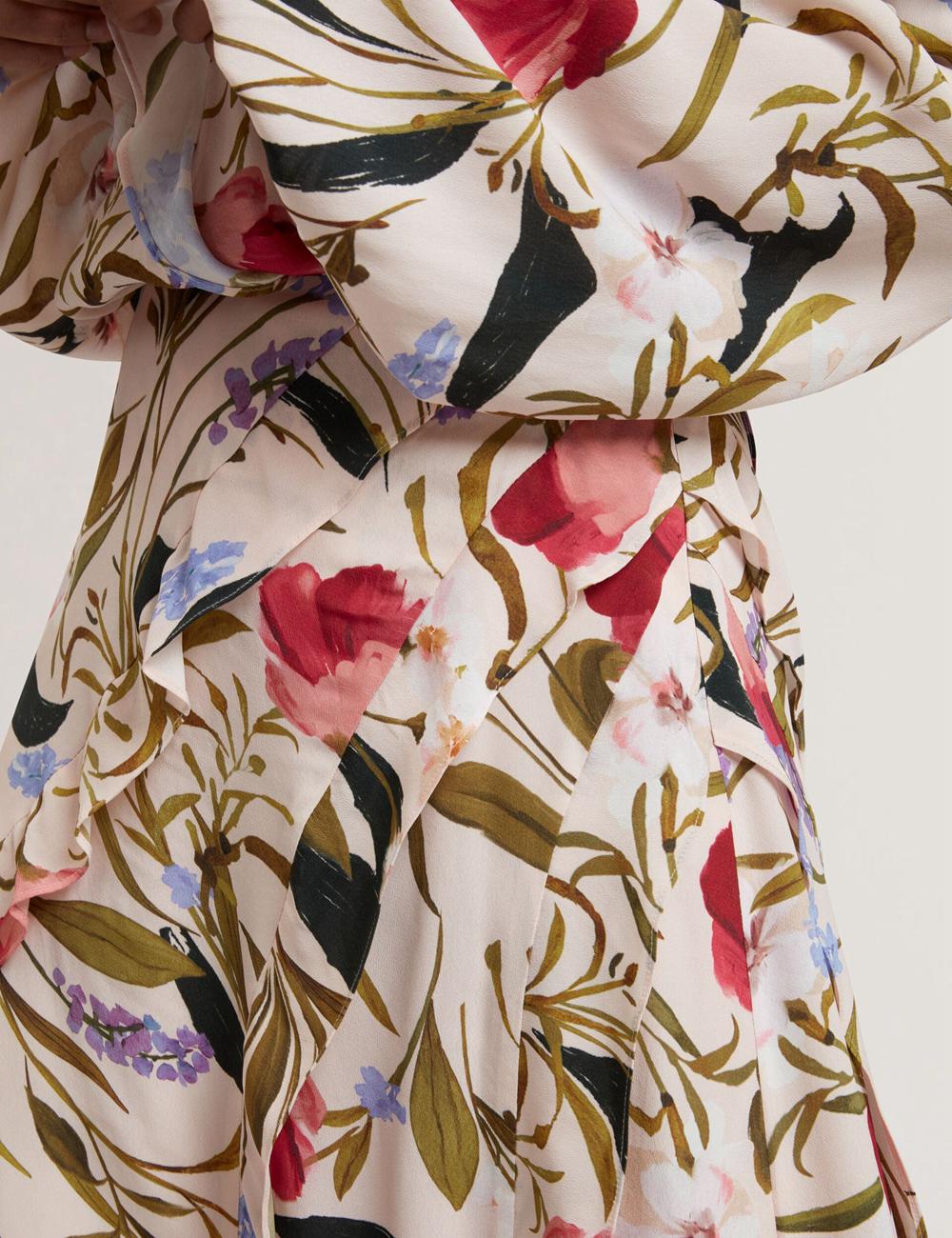 Ted Baker CANDICI - Floral Print Frill Trim With Split Rokken Dames Roze | XGSN-39582