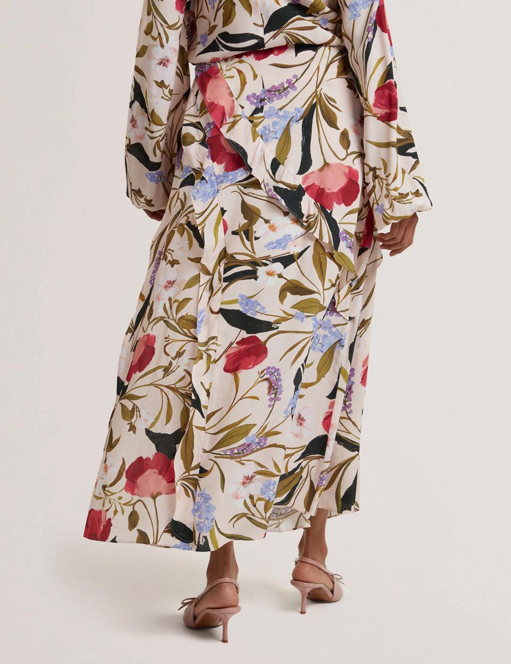 Ted Baker CANDICI - Floral Print Frill Trim With Split Rokken Dames Roze | XGSN-39582