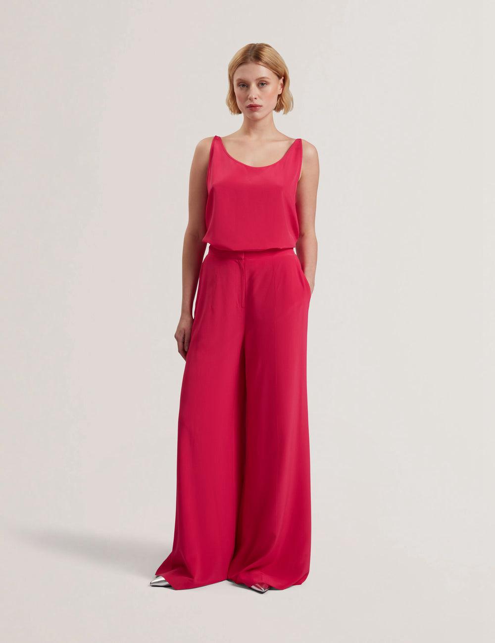 Ted Baker CARLOET - Silk Wide Leg Tailored Broek Dames Fuchsie | INVZ-98501