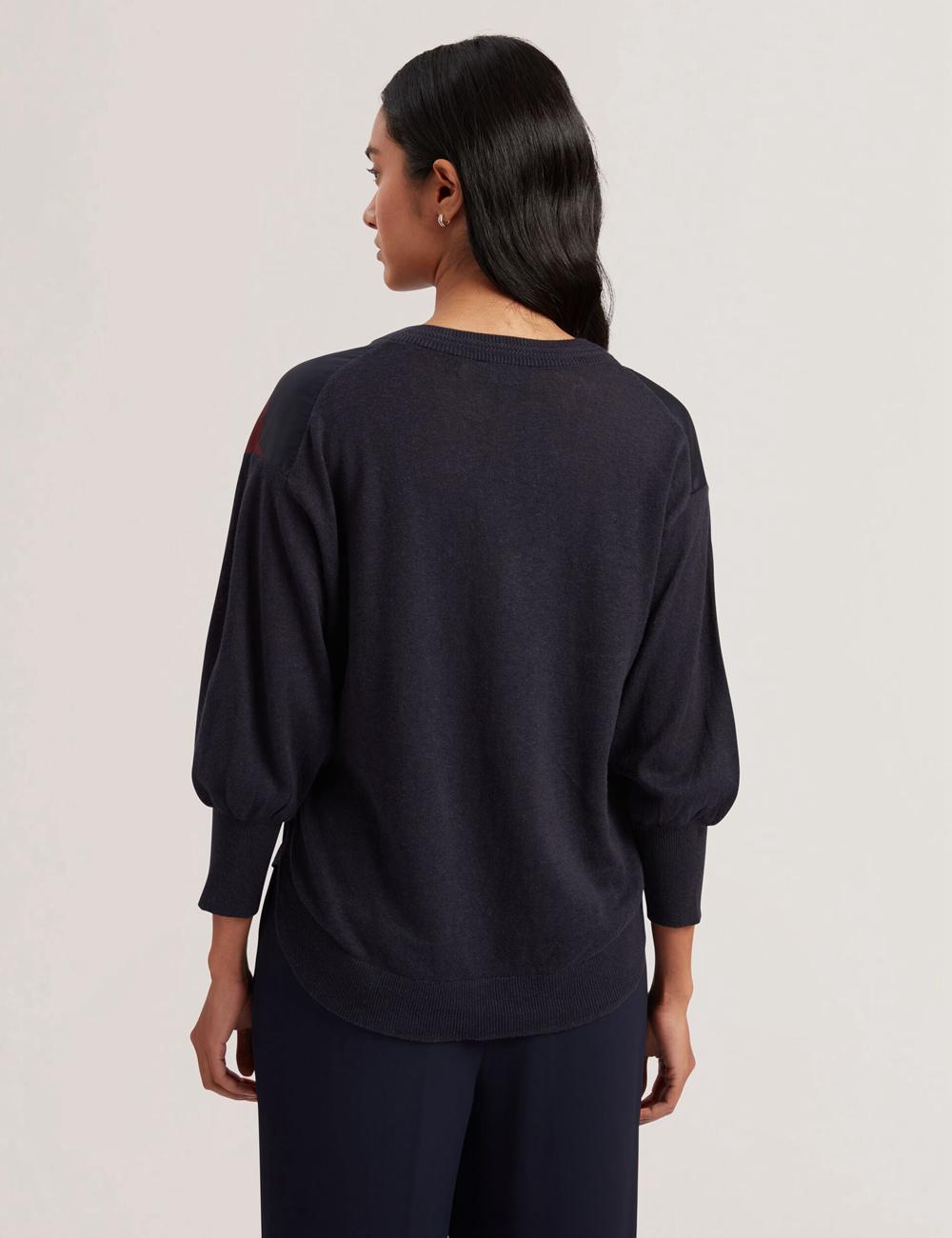 Ted Baker CASEYJ - Printed Woven Front V-Neck Jumpers Dames Donkerblauw | FWST-12890