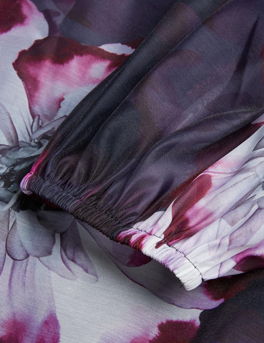Ted Baker CATALO - Floral Print Balloon Sleeve Organza Top Blouse Dames Donkerblauw | TZHS-36749