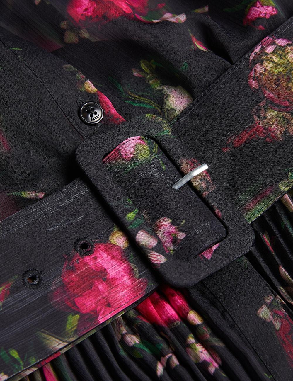 Ted Baker CEIBA - Floral Print Pleated Maxi Shirt Maxi Jurk Dames Zwart | BFYX-41067